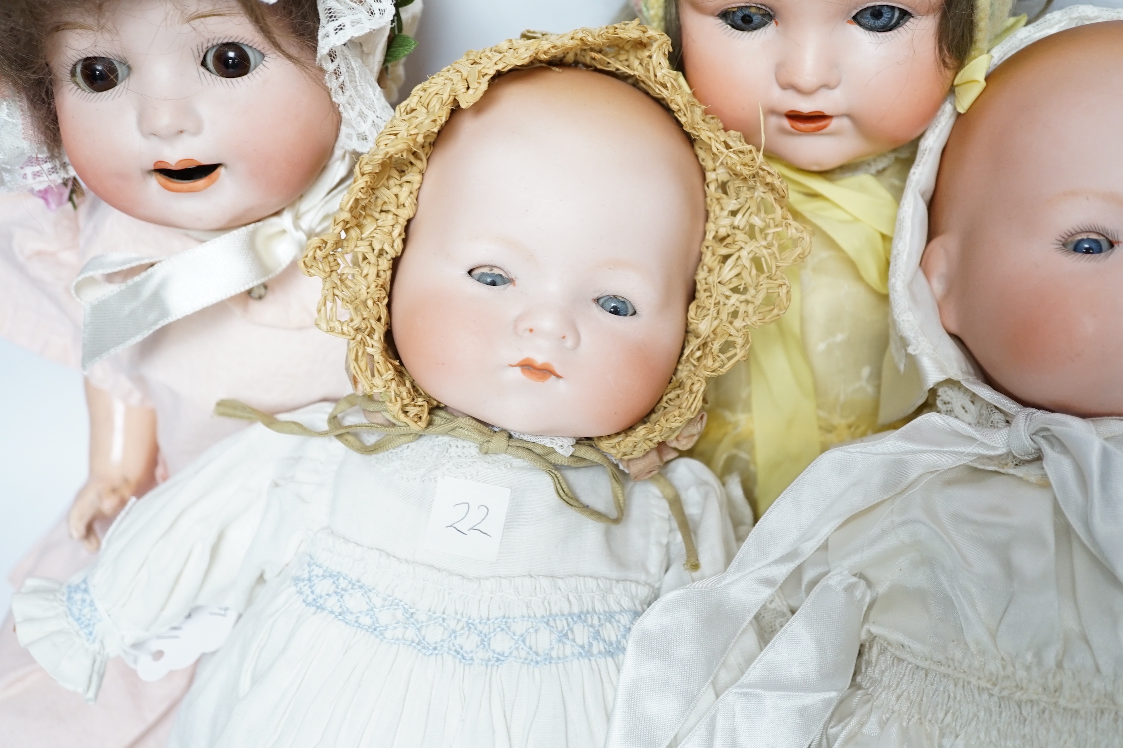 A Dream Baby AM341 closed mouth doll, 40cm, and a Dream Baby AM341 with celluloid hands, 40cm